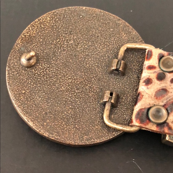 JEWELED BRASS STUDDED GOLD METALLIC LEATHER BELT - Picture 11 of 16